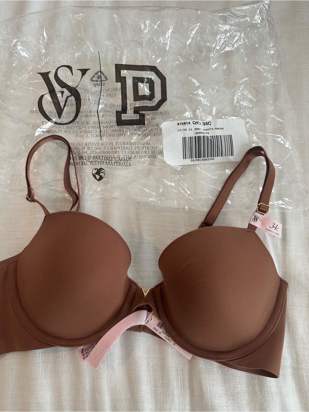 Victoria's Secret Smooth Lightly Lined Plungr Demi Bra - Brown, 34C